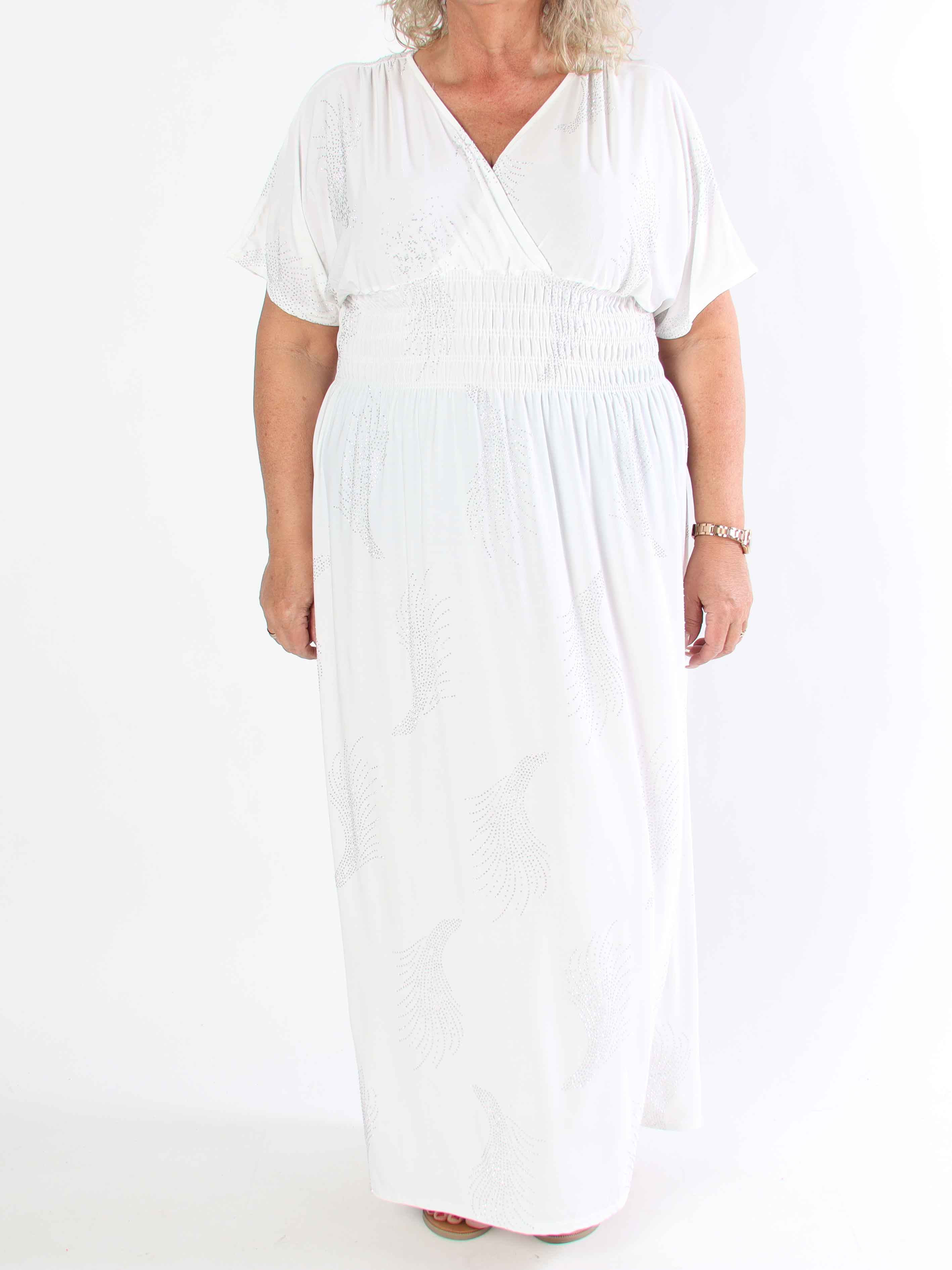 Pams Leaf Crystal - Lang elastisk plus size kjole med mønster af similisten